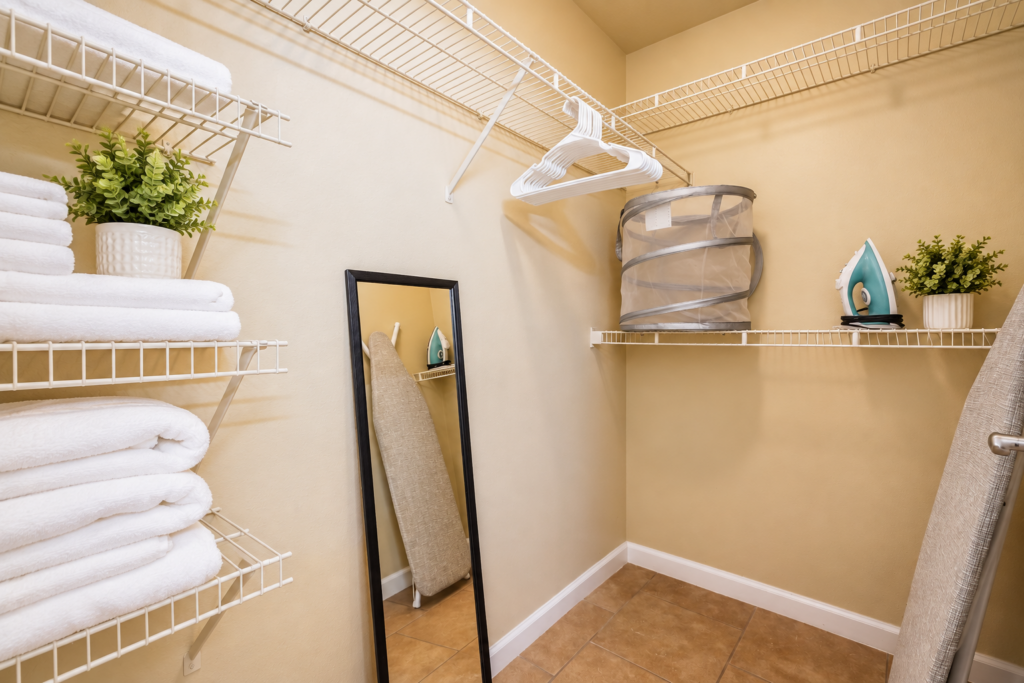 Organized Walk-In Closet with Warm Neutrals