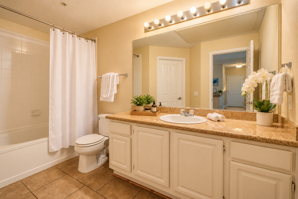 Warmly Staged Modern Bathroom Interior