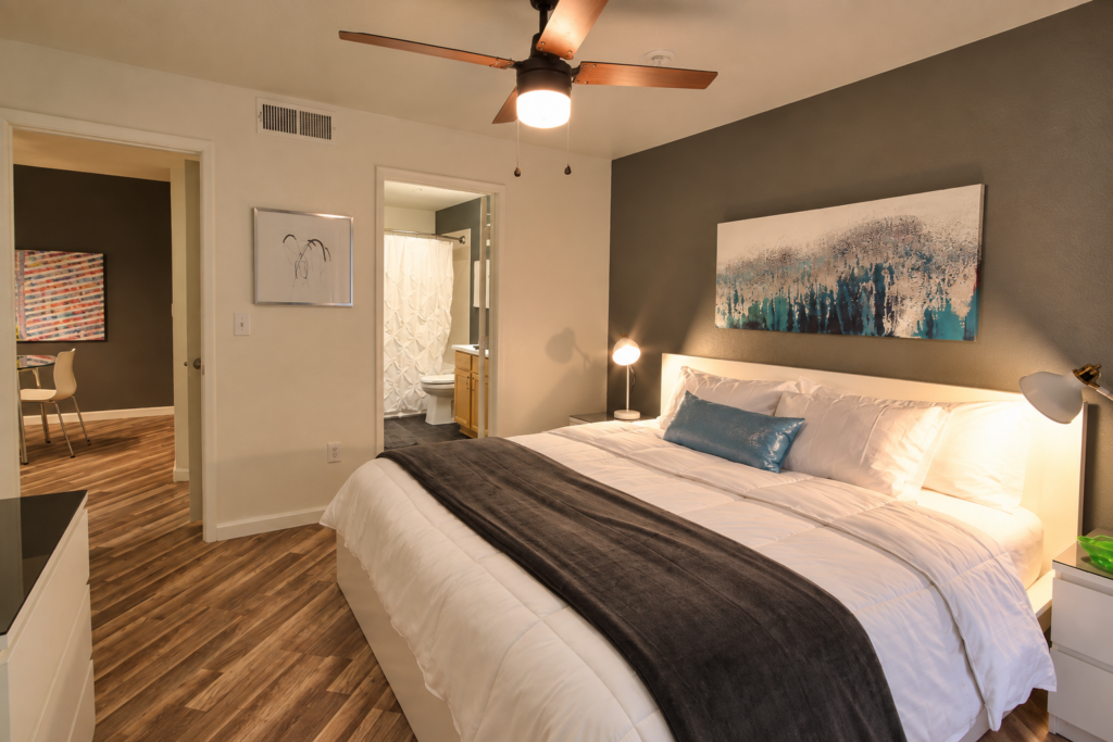 Cozy Modern Bedroom with Warm Lighting- Spectrum 140 Henderson NV