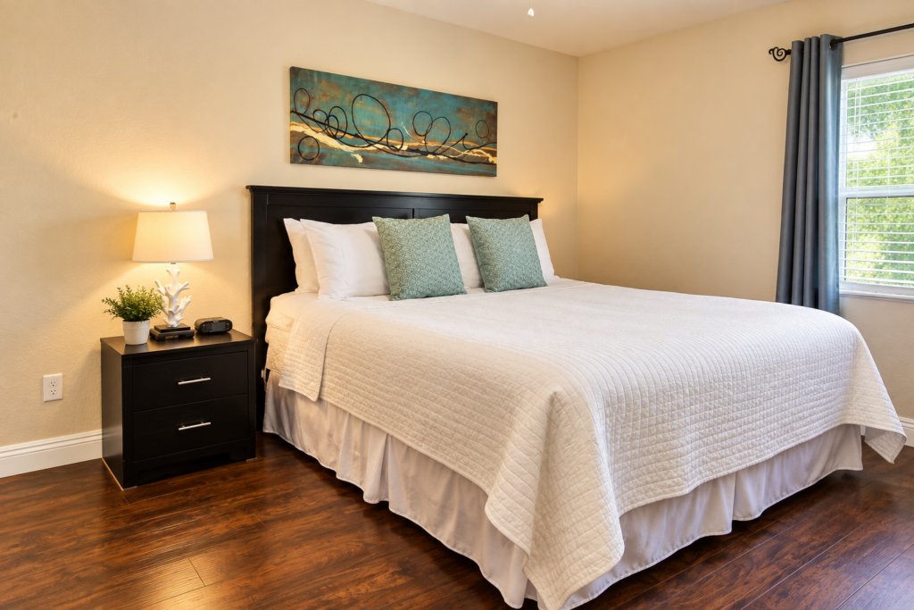 Warm Modern Bedroom with Teal Accents- Hillpoints Green Valley Henderson NV
