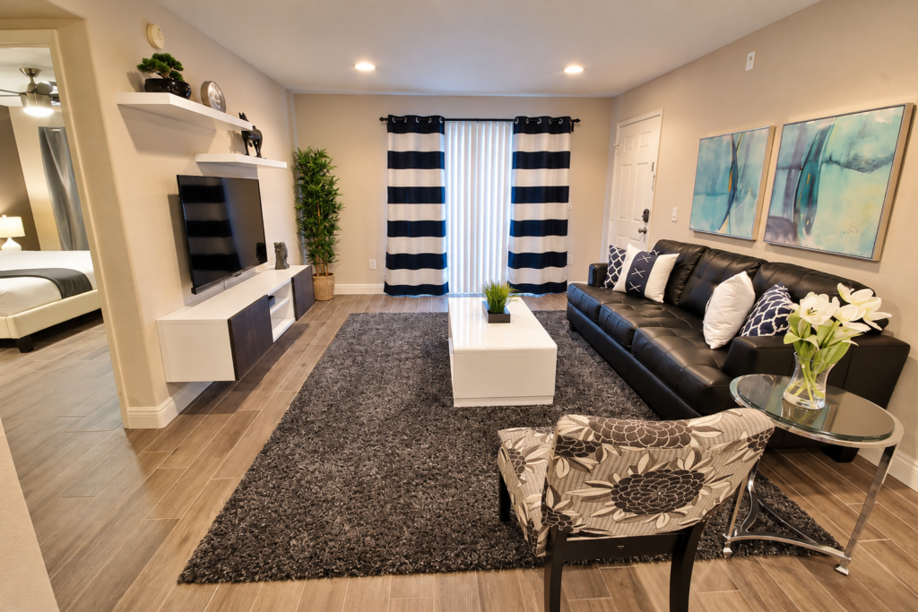 Contemporary Living Room with Bold Stripes