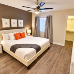 Modern Warm-Toned Staged Bedroom