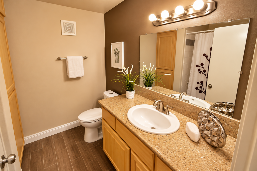 Warm Modern Bathroom with Botanical Accents