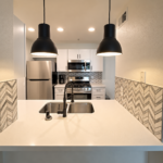 Modern Kitchen with Chevron Tile Backsplash