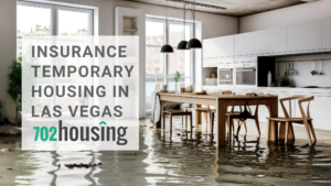 Flooded kitchen in a Las Vegas home after water damage, requiring insurance temporary housing and ALE relocation.